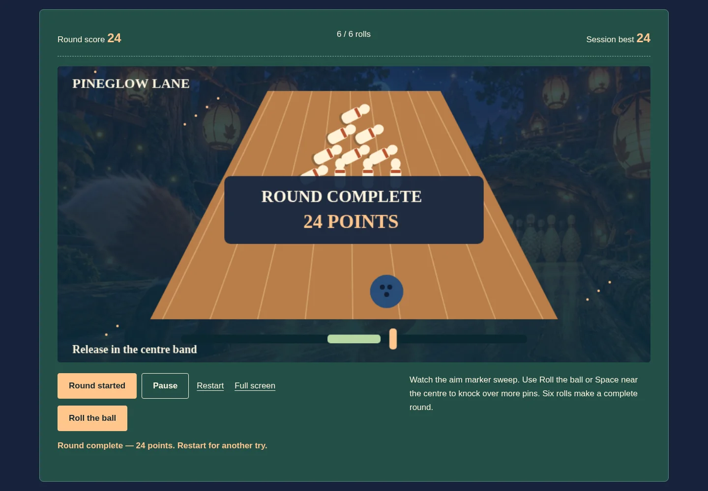Pineglow Pins score and controls after play