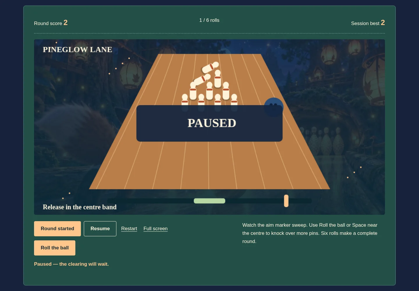 Pineglow Pins actual browser gameplay